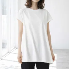 【新品/綿100%】オフ フレンチスリーブ フレア Tシャツ チュニック M ｜ 白 無地 ゆったり レディース きれいめ カジュアル 体型カバー 着痩せ 大人可愛い 春 夏