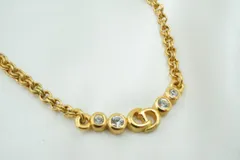 クリスチャン ディオール ヴィンテージ チェーン ネックレス ラインストーン CDロゴ メッキ 金 ゴールド Christian Dior 5803j