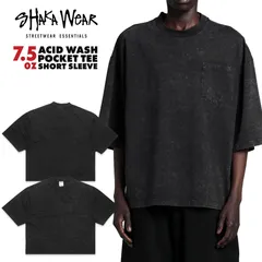 SHAKA WEAR 7.5 OZ ACID WASH POCKET Tシャツ【BLACK】 (M・L・XL・2XL)(シャカウェア 大きいサイズ 無地 ヘビーウエイト 厚手 オーバーサイズ ウォッシュ ビンテージ 加工 プレーンT ポケット 半袖 無地)