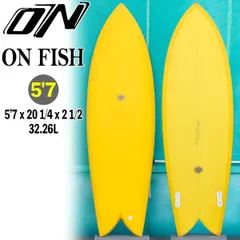 オオノシェイプ ONO SURFBOARDS ON FISH PU 5’7 x 20 1/4 x 2 1/2 32.26L YELLOW TINT TWIN FIN FCS2 BOX サーフィン サーフボード ツインフィン フィッシュ オルタナ系のサムネイル