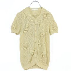 インゲボルグ★お花のモチーフいっぱい♪半袖カーディガン 黄土色系 透かし編み z19488 インゲボルグのレース編みお花モチーフ付きのカーディガン薄いピンク
