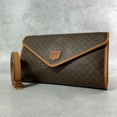 美品 CELINE セリーヌ ショルダーバッグ クラッチ 2way セカンドバッグ ポシェット 肩掛け 斜めがけ マカダム PVC レザー ブラウン メンズ レディース ユニセックス