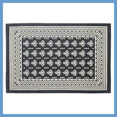 コットン製の手作業デザインラグマット「約W190×D130cm」（裏面：スベリ止め加工）No.161／Ｂ柄