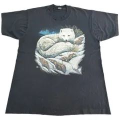 90年代 USA製 アニマルプリント キツネ 半袖Ｔシャツ ブラック(メンズ XL)中古 古着 X8273