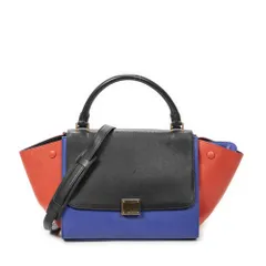 [中古] CELINE セリーヌスモール三色トラぺズ黒、青、赤カーフスキンレザーAB