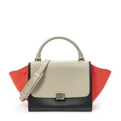 [中古] CELINE セリーヌスモール三色トラぺズ黒、赤カーフスキンレザーA