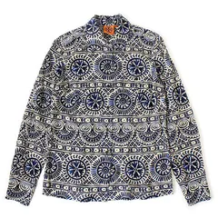 WC26221 極美品 Tory Burch トリーバーチ 総柄 ブラウス シャツ 4 ネイビー×アイボリー 紺のサムネイル