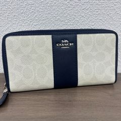 COACH 長財布 シグネチャー ラウンドファスナー ホワイト ネイビー