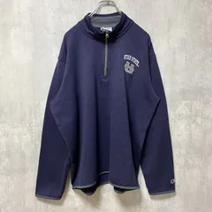 Champion　チャンピオン　長袖ハーフジップ刺繍スウェット　カレッジトレーナー　ネイビー　ハイネック　Lサイズ　古着
