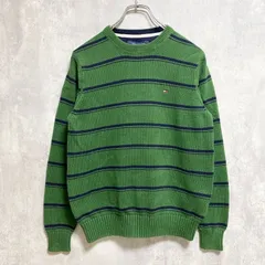 TOMMYHILFIGER　トミーヒルフィガー　長袖ボーダー柄ニット　セーター　ワンポイント刺　緑　Sサイズ　古着