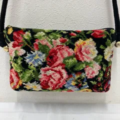 1791　FEILER　フェイラー　ショルダーバッグ　ブラック　黒　花柄　フラワー　レディース　小さめ　ミニ　シュニール織り　シンプル　きれいめ