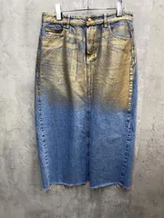 ZARA ザラ ラメ メタリック ロング デニムスカート sizeL/青×ゴールド ■◇ レディース