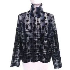 極美品△Y’s ワイズ YM-T20-676 千鳥格子 水玉 フロッキープリント 長袖 ハイネック トップス ネイビー ブラック 2 日本製 正規品 レディース オススメ◎
