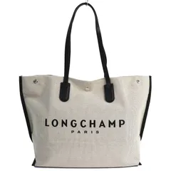 極美品△Longchamp ロンシャン ROSEAU ESSENTIA キャンバス レザー使い ショッピングバッグ トートバッグ ベージュ ブラック フランス製 レディース