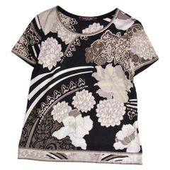 極美品 レオナール モノトーン 花柄蝶 プリント Tシャツ ブラウス 44