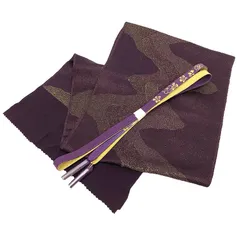 京やQ756 正絹 帯揚げ 帯締め 帯揚げ+帯締め2点セット 高級ちりめん 金糸 流水文様 手組紐 手組ひも 平組 高麗組 パープル 紫 袷の着物 単衣の着物 袷単衣兼用 振袖 訪問着 付下げ 色無地 小紋 紬などに フォーマルからカジュアルまでOK