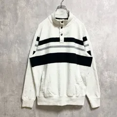 CHAPS　チャップス　長袖ハーフボタン表起毛スウェット　トレーナー　ボーダー　ハイネック　白　ホワイト　Lサイズ　古着