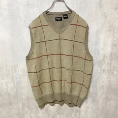 haggar　ハガー　チェック柄ニットベスト　Vネック　総柄　茶色　ブラウン　レトロ　メンズ　Mサイズ　古着