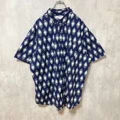 OLDNAVY　オールドネイビー　半袖総柄シャツ　ダイヤ柄　ネイビー　春夏服　レトロ　オーバーサイズ　2XLサイズ　古着