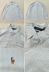 ポロ Oxford ストライプシャツ L 出品 (スカイブルー)