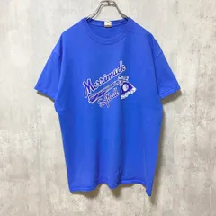 GILDAN ギルダン　半袖プリントTシャツ　クルーネック　ビックプリント　青　ブルー　Lサイズ　古着