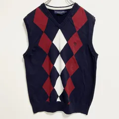 U.S.POLOASSN　ユーエスポロアッスン　ポイント刺ニットベスト　ダイヤ柄　Vネック　ネイビー　Mサイズ　古着