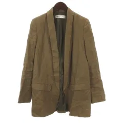 ザラ ZARA ボタンレス リネン ジャケット カーキブラウン S 260310E ■ECA001