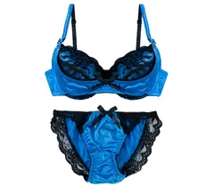 [Moca＆Bunny] ブルー D85 レディース ブラジャー ショーツ セット 3/4カップ セクシー サテン レース 勝負 ブラジャーショーツセット 40代 下着女性 レデイース 女性下着脇肉 盛りぶらじゃー パンティブラジャー  [ブルー] [D85]