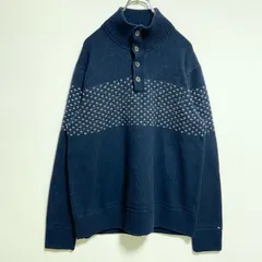 TOMMYHILFIGER　長袖ハーフボタンニット　セーター　ネイビー　秋冬服　ビッグシルエット　XXLサイズ　古着