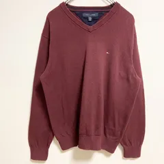 TOMMYHILFIGER　トミーヒルフィガー　長袖Vネックニット　セーター　ワインレッド　秋冬服　Lサイズ　古着
