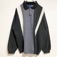 ～80s　TOWNCRAFT　タウンクラフト　長袖切り替えポロシャツ　黒　白　グレー　ヴィンテージ　Lサイズ　古着のサムネイル