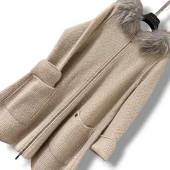 カシミヤ100% FOXEY ふわふわファー付きシナモンシュガーニットコート