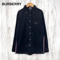 BURBERRY BLACK LABEL バーバリーブラックレーベル ホースロゴ刺繍 サイドライン コーデュロイ BD ボタンダウン ロングスリーブ シャツ ブラック メンズ 長袖 トップス