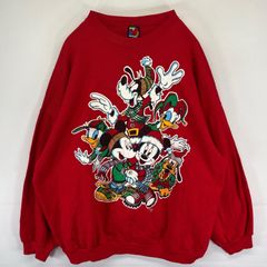 ディズニー パーカー長袖ビッグサイズクリスマス総柄赤コットン混 
