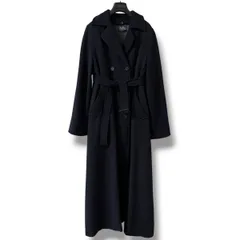 美品 MaxMara 着丈133㎝ ライナー付ダブルブレストロングコート 紺