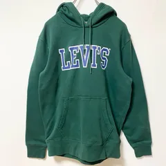 LEVI'Sリーバイス 長袖ロゴプリントプルオーバーパーカー フーディー レトロデザイン グリーン Sサイズ　古着