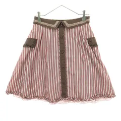 美品 axes femme アクシーズファム ストライプ ミニ丈 ウエストゴム フレアスカート M レッド系 レディース 古着