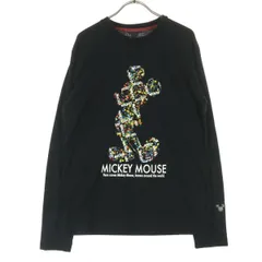 美品 Disney ディズニー キャラクタープリント シルエット 長袖 Tシャツ XL ブラック ロンT  ミッキーマウス レディース 古着