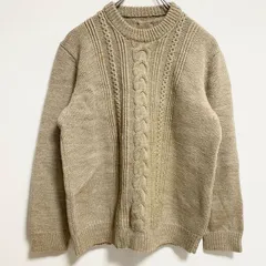 長袖クルーネックニット　厚手セーター　ノームコア　シンプル　ベージュ　ライトブラウン　秋冬服　レトロ　古着