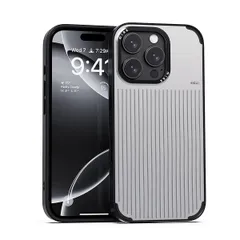 新品 miak iPhone 16 Pro Max 用 ケース MagSafe対応 MOOD [ スタイリッシュ縦ラインデザイン メタルカメラフレーム レンズ保護 四隅エアクッション 衝撃吸収 防塵設計 ディスプレイ保護設計 ストラップホール付き ] シルバー