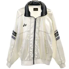 asics アシックス 日本製 ウインドブレーカー L ホワイト ジャケット メンズ 古着