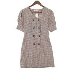 【新品 未使用】 archives アルシーヴ 麻 リネン★ 半袖 パフスリーブ チェック フロントボタン ワンピース Sz.M レディースのサムネイル