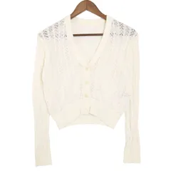 DAMA Collection ダーマ コレクション 春夏 麻 リネン混★ レース サマー ニット カーディガン Sz.S レディース 白 日本製のサムネイル