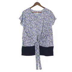 ELLE エル 春夏 花柄 フラワー 総柄★ リボン付き 切替 ストレッチ 半袖 チュニック トップス Sz.38　レディースのサムネイル