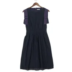 La TOTALITE ラ トータリテ 春夏★ カットワーク刺繍 ノースリーブ フィット＆フレア ワンピース Sz.F レディース 紺のサムネイル