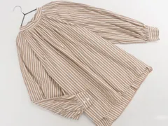 BEAUTY & YOUTH ビューティ&ユース ユナイテッドアローズ ボリュームスリーブ バンドカラー ストライプ チュニック ブラウス シャツ 白ｘベージュ ■◇ レディース