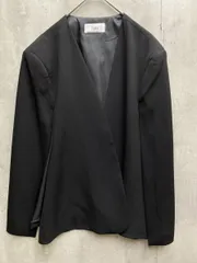 Flolia フロリア ノーカラー ボタンレス スリット ジャケット風 ケープ 羽織り sizeM/黒  ◇■レディース