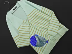 Ne-net ネネット リネン混 フィッシュ スパンコール ボーダー カーディガン size2/水色xゴールド ■◇ レディースのサムネイル