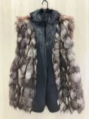 【高級感】リアルファー 毛皮 ベスト ジレ ミックスカラー ボリューム 希少