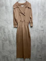 美品 rienda リエンダ ダブルボタンタイトニットワンピース 細リブ 五分パフ袖 sizeM/ベージュ ◇■レディース